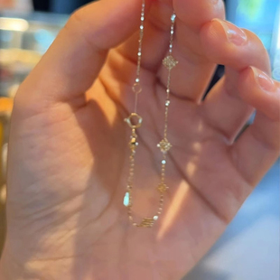 S925纯银金色小方块手链女轻奢小众高级感手串精致气质高颜值手饰