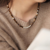 虎眼石圈圈拼接项链女款 轻奢小众设计高级感锁骨链碎银子颈链配饰