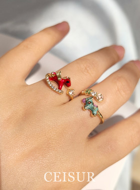 马上有钱戒指女气质新年开口指环