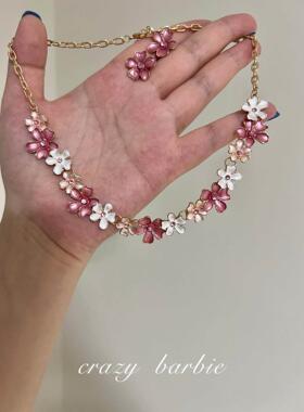 粉白花朵项链女配饰精致百搭颈链