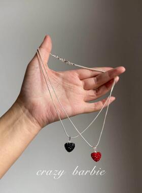 黑红色爱心吊坠项链女高级感颈链