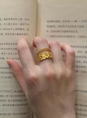 S925纯银金色花朵戒指~叠戴戒指