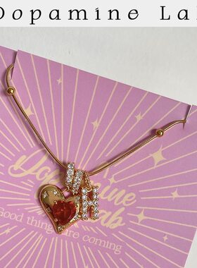 复古红色爱心字母项链女精致颈链