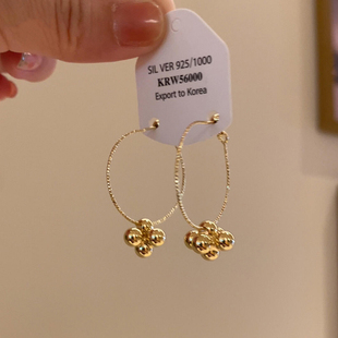 金色花球耳环女2025新款轻奢小众气质耳圈高级感独特夸张素圈耳饰