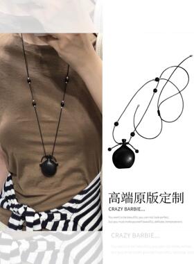 中古黑色木头酒壶造型项链高级感