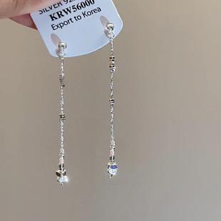 S925纯银碎银子长款流苏耳钉轻奢小众耳环蚊香盘耳夹女无耳洞耳饰