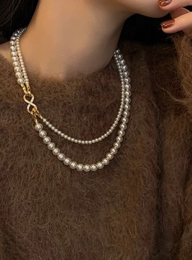 一款多戴双层珍珠项链女秋冬款