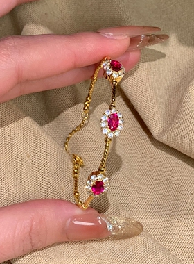 红色花朵拼接手链女2026新款