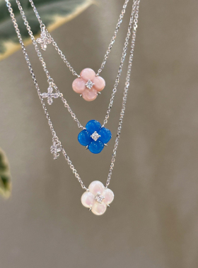 好运四叶草叶花仿闪钻项链女