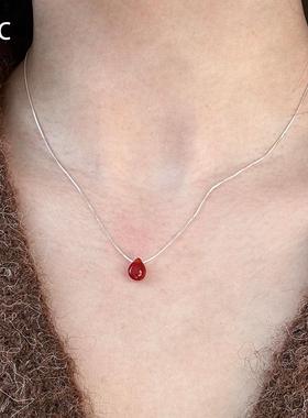 仿红玉髓水滴项链高级感锁骨链