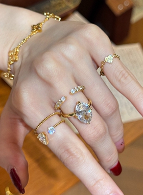 爆闪鸽子蛋戒指女小众设计感尾戒