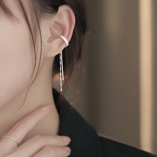 S925纯银流苏耳夹女2025年新款潮高级感轻奢小众耳坠饰品女无耳洞