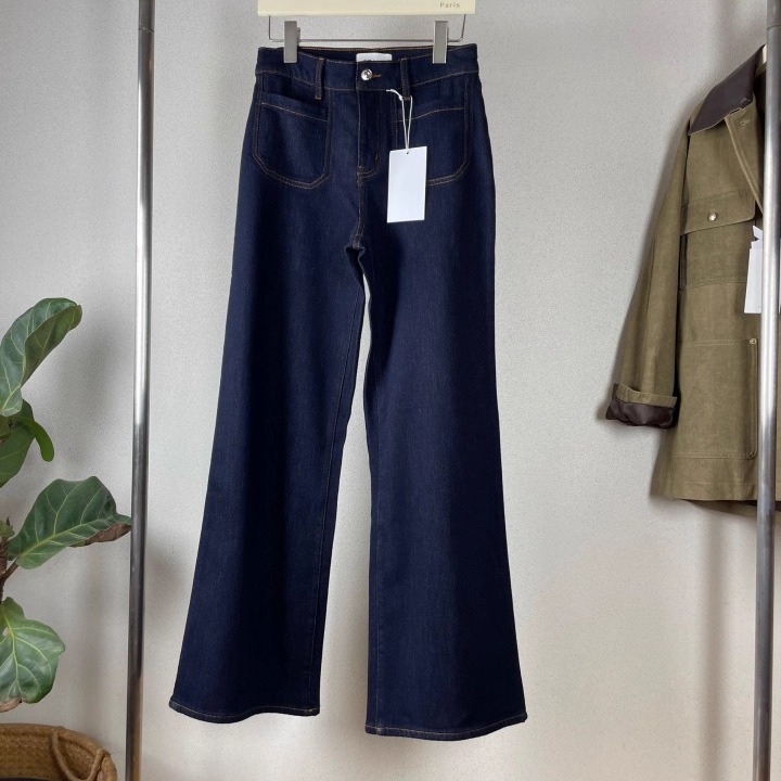 高腰加绒阔腿牛仔裤前口袋显瘦