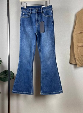 美式Rag25冬款加绒保暖经典蓝高腰牛仔裤微喇叭九分裤小个子显瘦