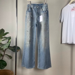 时髦显瘦 脏脏裤 Ac25早秋高腰天丝泼墨做旧直筒微喇软牛仔裤 女长裤