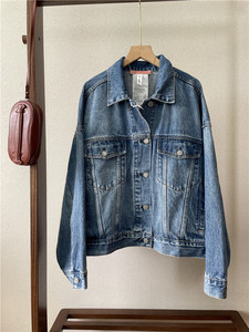 蒿货小众！欧美简约复古短款宽松牛仔外套夹克女浅蓝色廓形显瘦