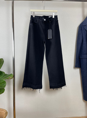 巨显瘦rag秋冬新款欧美系厚实深灰弹力高腰加绒阔腿九分牛仔裤