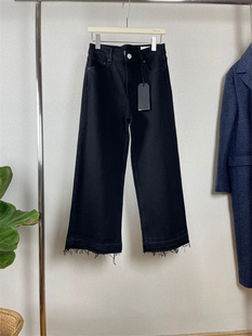 巨显瘦rag秋冬新款 欧美系厚实深灰弹力高腰加绒阔腿九分牛仔裤