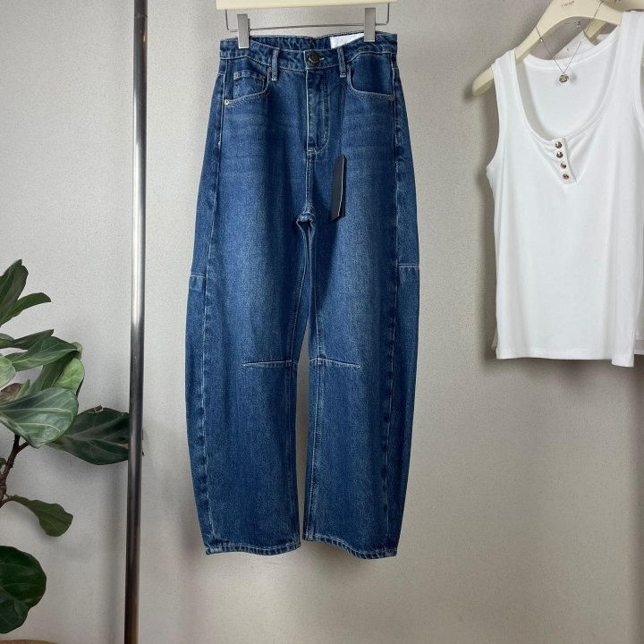 rag深蓝色弯刀牛仔裤 香蕉裤个性时髦拼接感九分直筒宽松显瘦无弹