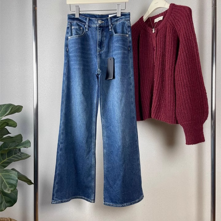 加绒保暖高腰怀旧柔软喇叭牛仔裤