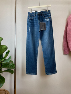 保暖显瘦AG23秋冬欧美微弹力高腰加绒小厚实直筒九分牛仔裤小个子