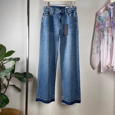 薄款柔软垂坠无弹直筒裤拼色毛边