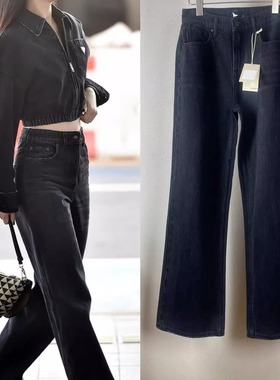 mo25黑灰色牛仔裤高腰宽松直筒垂感老爹拖地窄版阔腿裤显腿长无弹