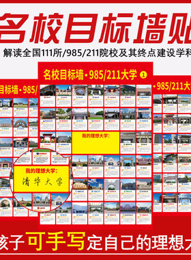 名校目标墙贴带分数985211高考明校全中国名牌大学分布教室墙挂图