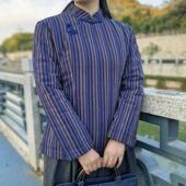 上衣手工盘扣全开襟改良长袖 色织棉夹棉中式 素荷自制 冬 云渺