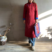 秋冬文艺复古宽松长袖 加绒提花棉麻旗袍中式 兮若 素荷原创