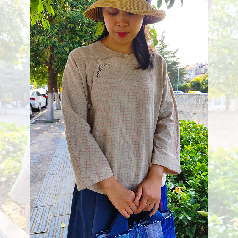 交翅盘扣女红秀棉麻刺绣