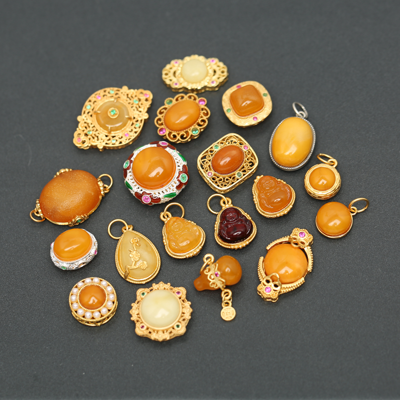 银镀金镶嵌蜜蜡弥勒佛通孔隔珠