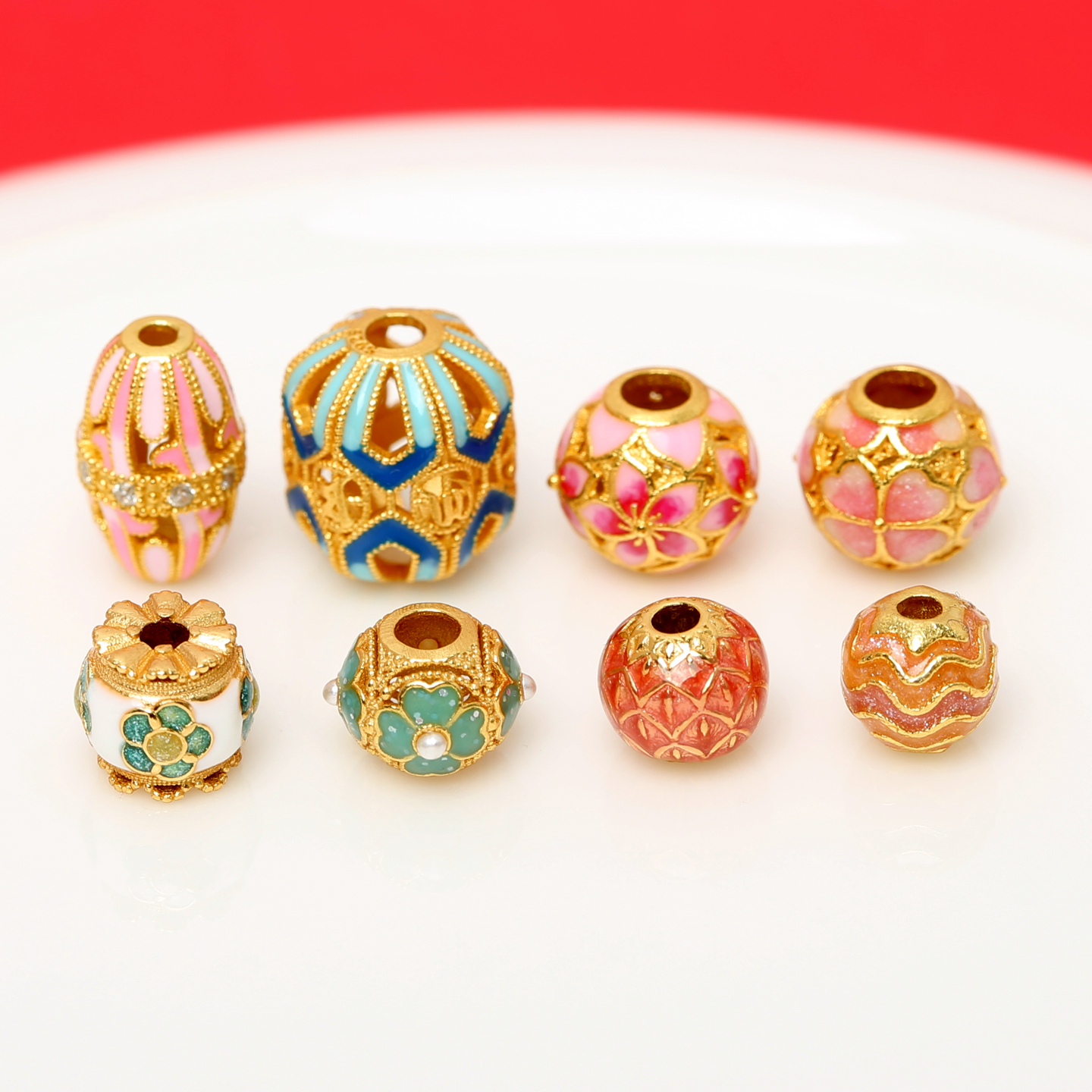 银镀金掐丝镂空烧蓝四叶草转运珠