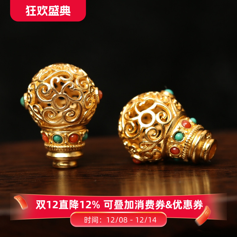 尼泊尔纯银镶嵌天然南红三通佛头