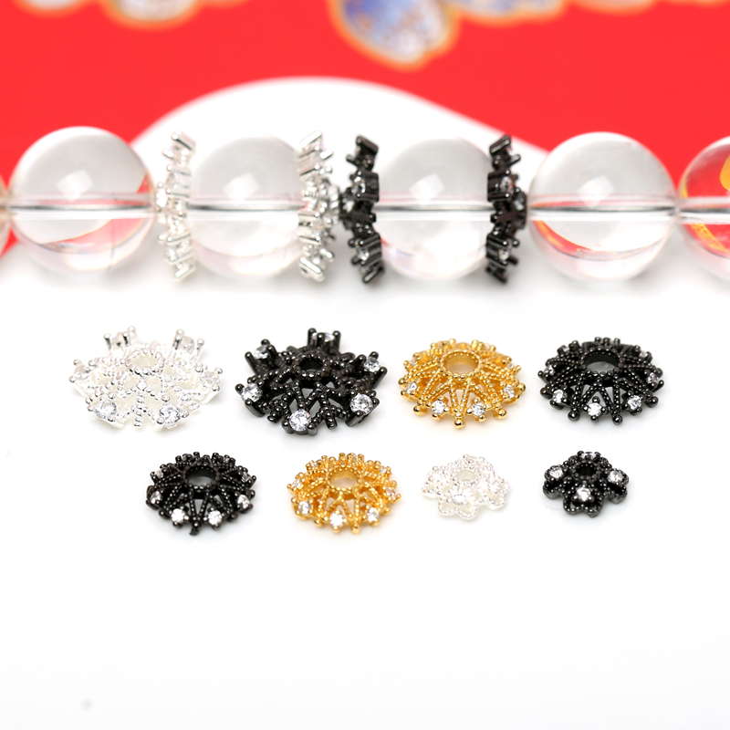 纯银枪黑色镶钻镂空大号花托花帽