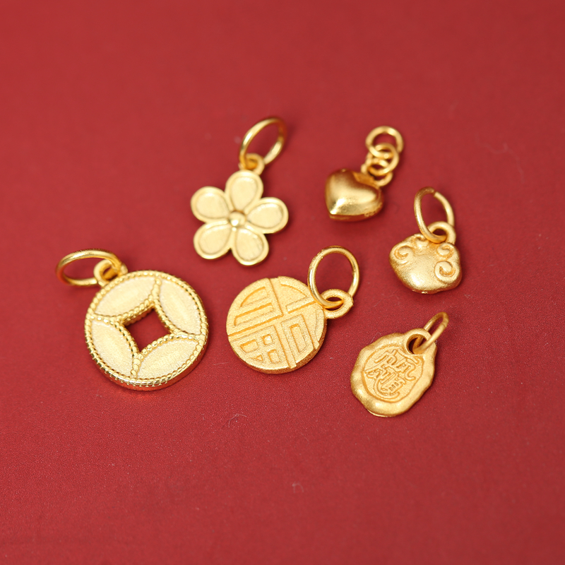 古法银S925纯银镀金一帆风顺爱心如意提溜吊坠福字六瓣花钱币挂坠