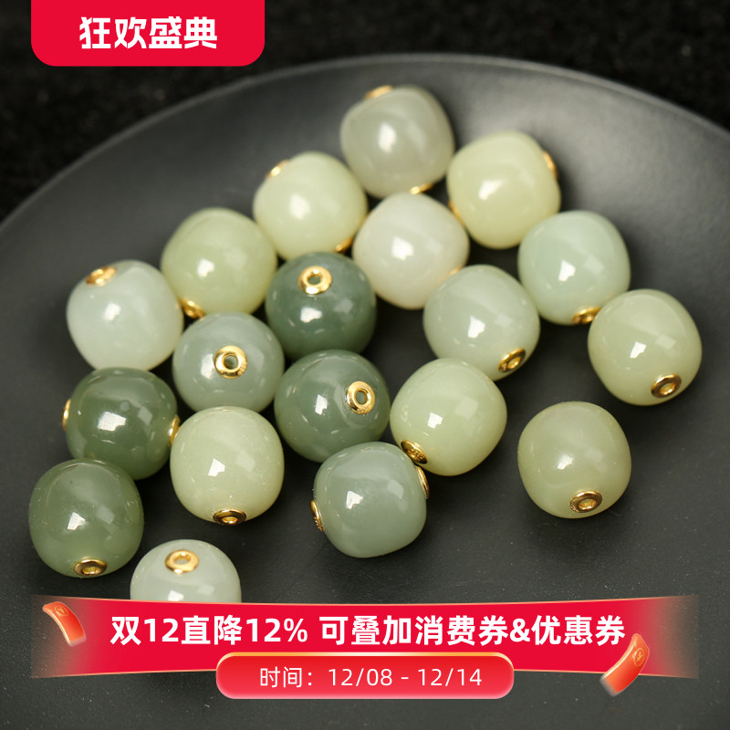 diy天然和田玉s925纯银老型珠