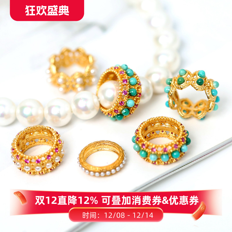 纯银镶嵌天然绿松石跑环卡环配件