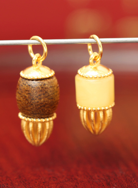 古法金S925纯银镀金镶嵌天然蜜蜡沉香毛笔吊坠文昌笔DIY手链配件