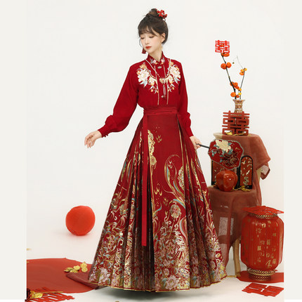 上汐谣[转运锦鲤]明制织金马面裙原创汉服女红色婚服套装2026新款