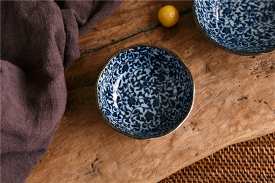 日本进口釉下彩古朴草调料碗陶瓷