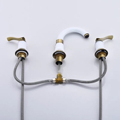 白色三孔面盆水龙头把手卫生间分体式 冷热四孔四件套开关龙头配件