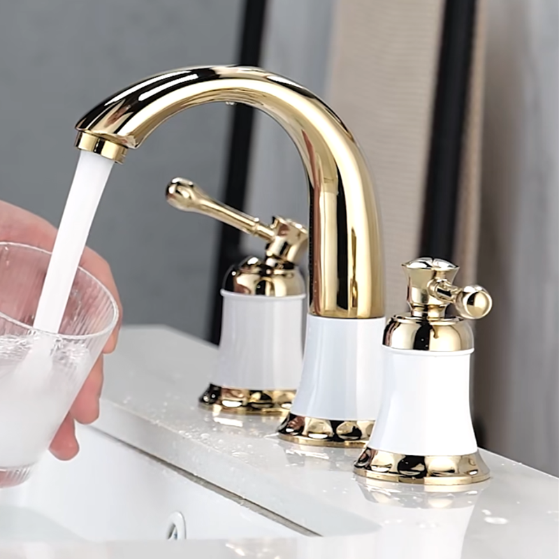 白金色三孔三件套四件套开关龙头