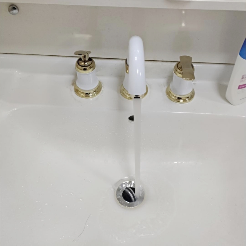 可旋转金色浴室柜分体洗脸面盆冷热抽拉三孔水龙头四孔盆墙式龙头