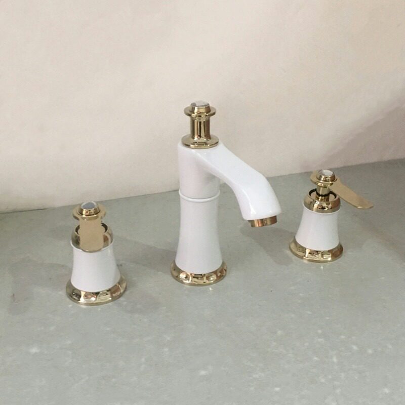 欧式金色三孔龙头面盆台盆八寸分体冷热水洗脸盆浴室柜龙头配件