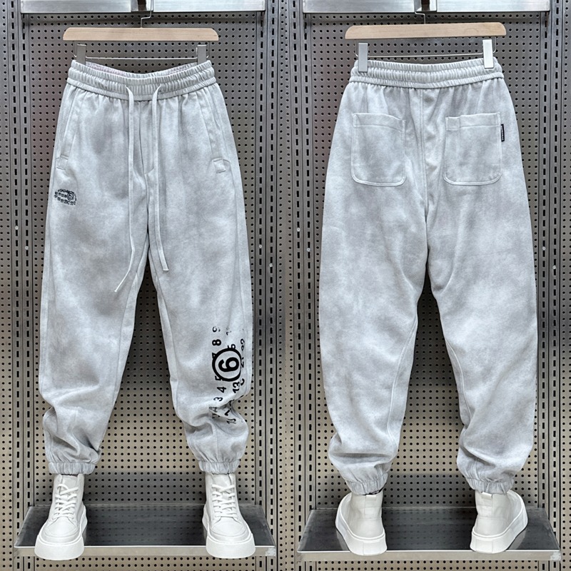 潮流脏脏裤2025夏季新款潮流数字印花哈伦运动裤男抽绳束脚裤外穿
