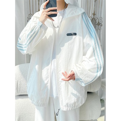 连帽防晒衣男款夏季户外登山防紫外线宽松轻薄运动防晒服冲锋外套