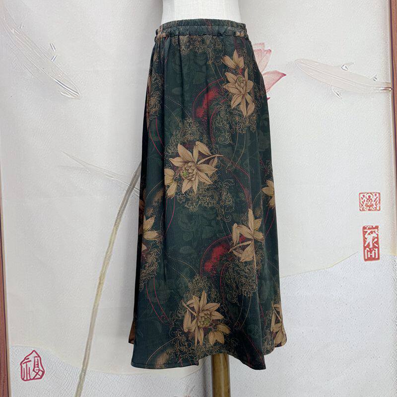 正品杭州丝绸新款贵气复古真丝桑蚕丝珍珠缎香云纱大摆半身裙女
