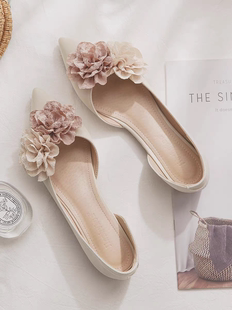 羊皮版~春季浅口尖头平底侧空晚晚风温柔鞋气质旗袍鞋法式单鞋女