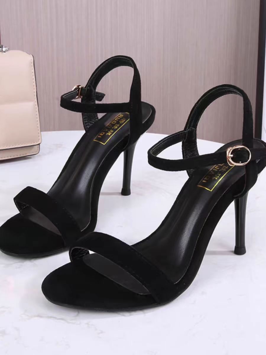 2025欧美夏季露趾高跟女鞋后绊带凉鞋细跟一字扣带性感高跟凉鞋女